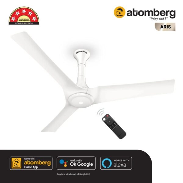 20230309atombergarisamzpli-ys_white_2_.jpg Atomberg Aris 1200 mm BLDC Ceiling Fan with IoT & Remote Control | Marble White