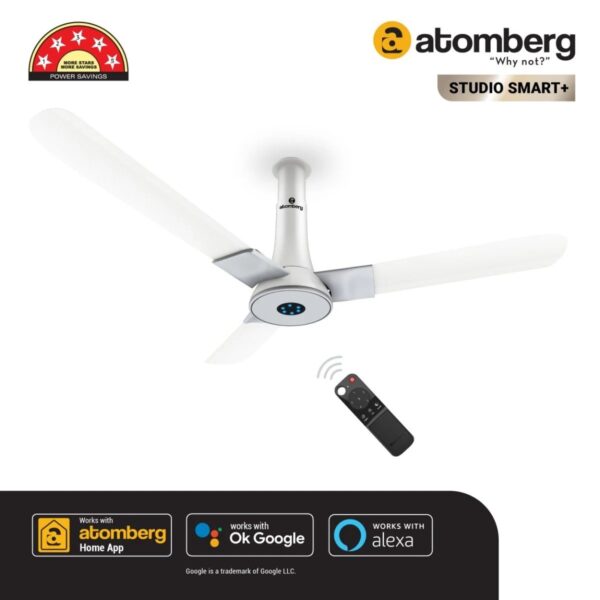 20230309atombergstudiosmart_amzpli-ys_white2.jpg Atomberg Studio Smart+ 1200 mm BLDC Ceiling Fan with IoT, Remote Control & LED Indicators | Marble White