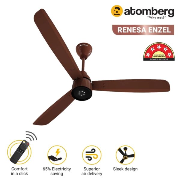 Atomberg Renesa Enzel 1200 mm BLDC Ceiling Fan with Remote Control & LED Indicators | Gloss Brown