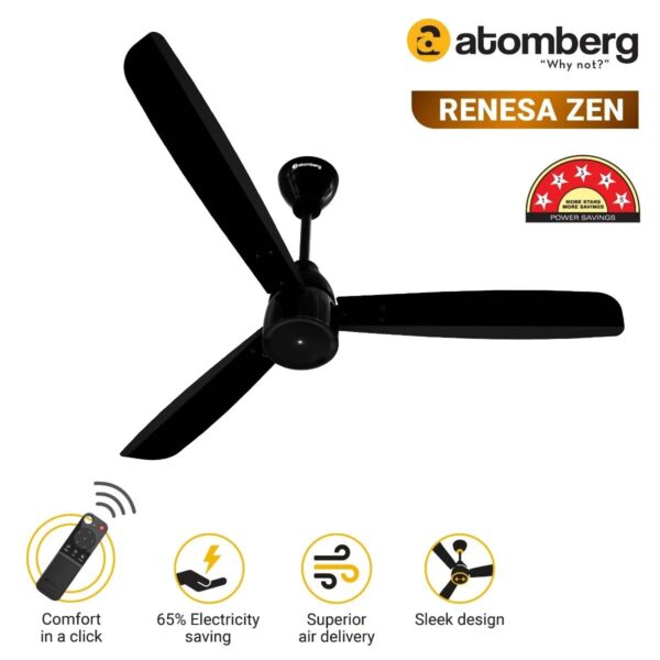 Atomberg Renesa Zen 1200 mm BLDC Ceiling Fan with Remote Control | Gloss Black