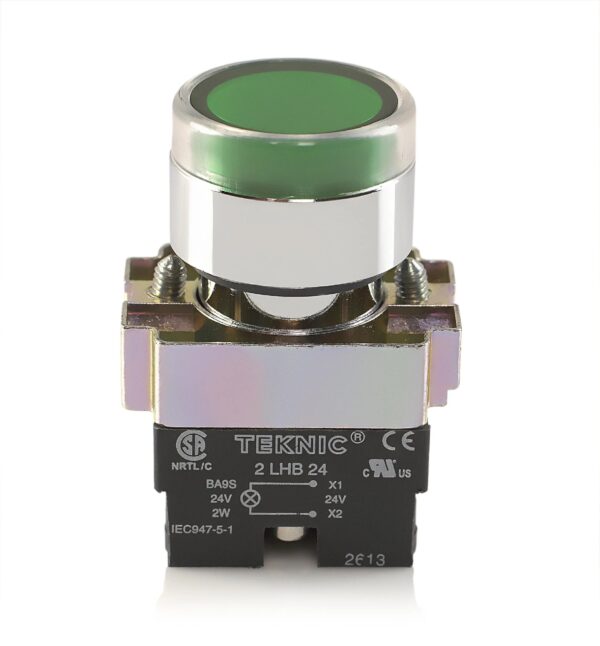 2ALRF3L-1.jpg Teknic Illuminated Flush Push Button Green 2ALRF3L 24V