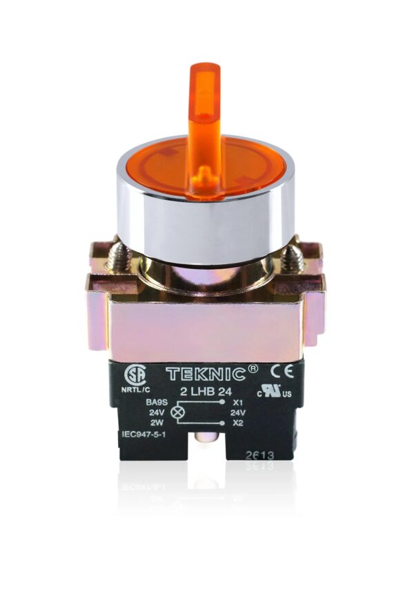 2ASLR5L-2P-scaled-1.jpg Teknic 3 Position illuminated selector Switch with LED Bulb Amber 2ASL5LB-3P 24V