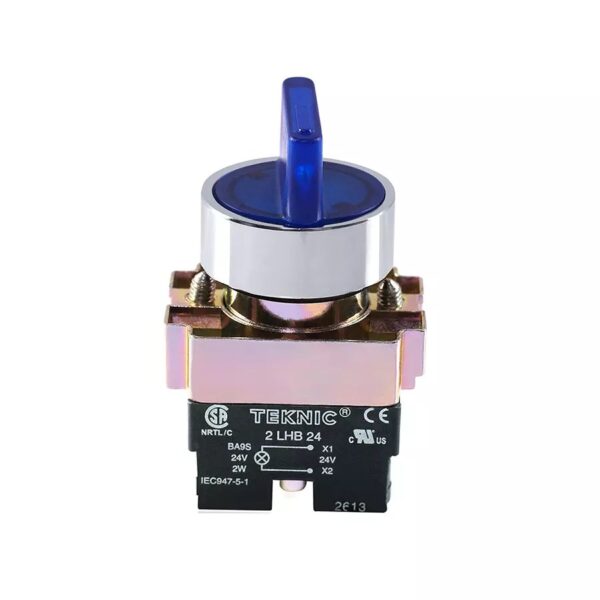 2ASLR6L-2P.jpg Teknic 3 Position illuminated selector Switch Spring Return Right with LED Bulb Blue 2ASL6LB-3PSRR 24V