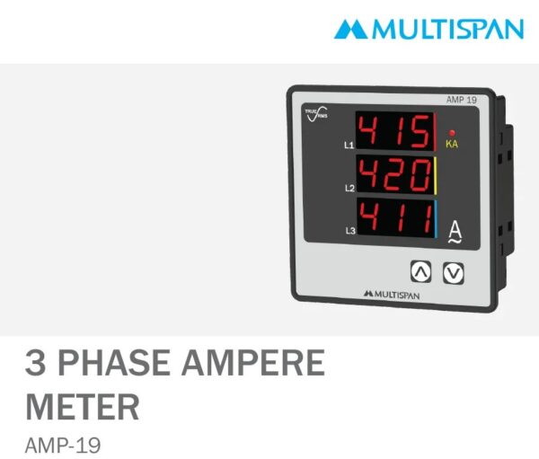 AMP-19 THREE PHASE AMPERE & VOLTMETER 96 X 96 X 43 MULTISPAN