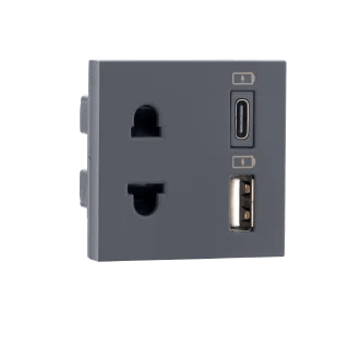 Combi Euro socket and USB Type A + Type C 3.1A(Grey) – Indoasian