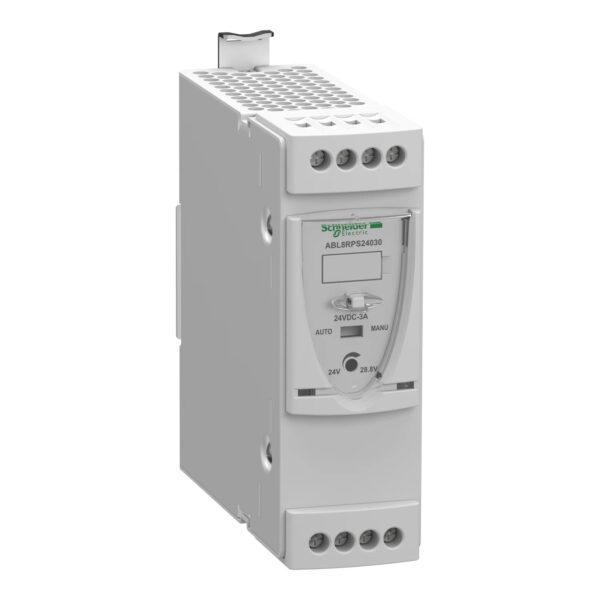 ABL8RPS24030_main_1500x1500.jpg ABL8RPS24030 | regulated SMPS – 1 or 2-phase – 100..500 V – 24 V – 3 A – Schneider Electric