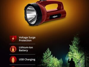 Wipro Emerald Plus Rechargeable Emergency Torch – 2 Level Brightness, 5W