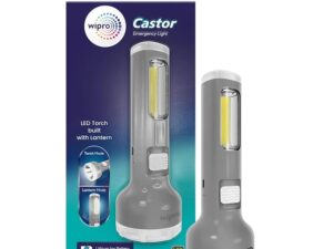 Wipro Castor Multi-Functional Rechargeable Emergency Light, Grey, Torch Mode & Lantern Mode, Li-Ion Battery, Model CL2003