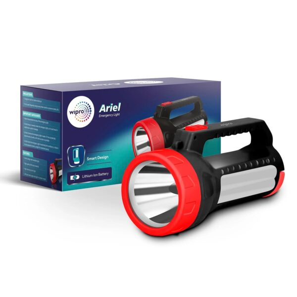 CL2004.jpg Wipro Ariel Multi-Functional Rechargeable Emergency Light, Black & Red, 3 Modes of Lighting (Torch, Lantern), Li-Ion Battery, Model CL2004