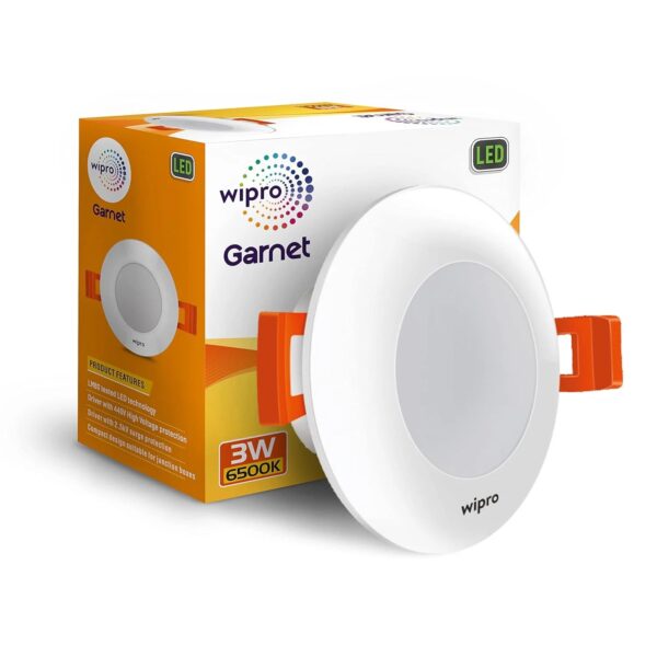 D350365.jpg Wipro Garnet 3W LED Mini Downlight – Cool White (6500K), Compact Design with 120° Beam Angle | Recessed Down Light for False Ceiling | 55mm Cutout (2.3 Inch), 80x32mm Dimension | Pack of 1 | Model D350365