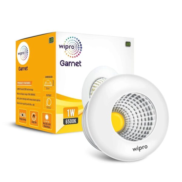 D910165.jpg Wipro Garnet 1W LED Cabinet COB Spotlight – Cool White (6500K), 100 Lumens | 40° Beam Angle, 29mm Cutout | Adjustable Design, Recessed Tiltable Downlighter for False Ceiling | Pack of 1 | Model D910165