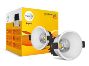 Wipro 7W Alpha Trimless COB LED Light – Warm White (2700K), 540 Lumens | 36° Beam Angle, 55mm Cutout | Aluminium PDC Heat Sink | Ideal for Home, Office & Store Display | Pack of 1 | Model DC030727