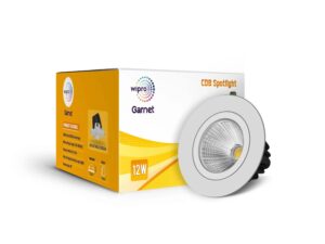 Wipro Garnet 12W COB Spotlight – Cool White (6500K), 1100 Lumens | 35° Beam Angle, 75mm Cutout | Adjustable Design, Aluminium Housing | Recessed Tiltable Downlight for False Ceiling | Pack of 1 | Model DC11265
