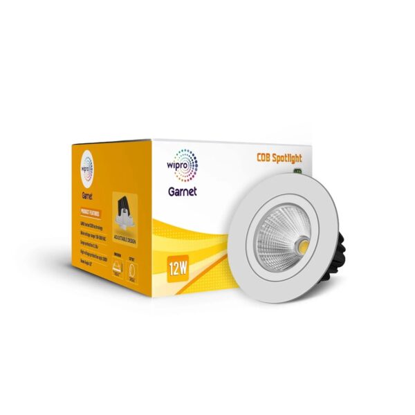 DC11265.jpg Wipro Garnet 12W COB Spotlight – Cool White (6500K), 1100 Lumens | 35° Beam Angle, 75mm Cutout | Adjustable Design, Aluminium Housing | Recessed Tiltable Downlight for False Ceiling | Pack of 1 | Model DC11265