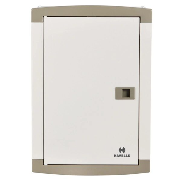 DHDQTHCSRW04.jpg TPN Single Door QVE Series DB Suitable for MCB / RCCB / Isolator as incomer 4 Way Regal Grey Havells
