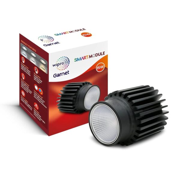 DS51500.jpg Wipro 15W CCT Smart Module COB Spotlight, 1200 Lumens, 25° Beam Angle, Trimless Round Black Downlight, Ceiling Light for Homes and Offices, Model DS51500