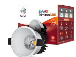Wipro Garnet 15W Smart Trimless COB Spotlight, CCT White Tuneable & Dimmable, 24° Beam Angle, Bluetooth Control, Alexa/Google Assistant Compatible, Model DS51510