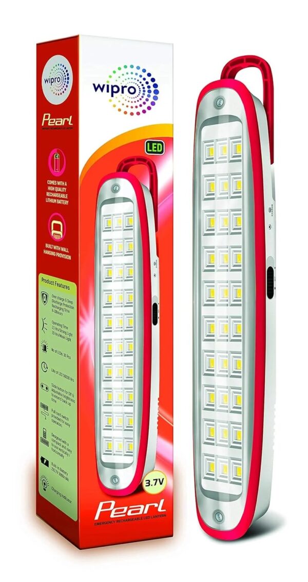 Wipro Pearl Rechargeable Emergency LED Lantern (RED), Input Voltage: 230V 50Hz AC, Model E10007