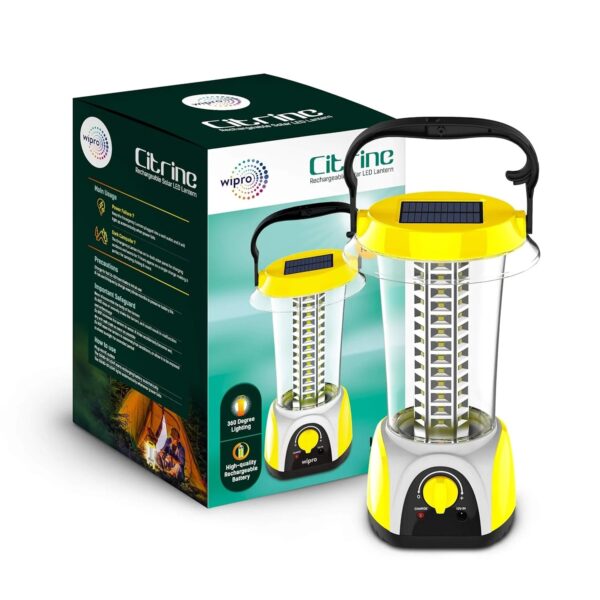 E10009.jpg Wipro LED Citrine Rechargeable Solar LED Lantern (Yellow) |MODEL E10009