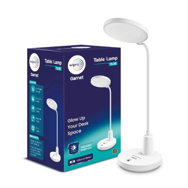 E20004.jpg Wipro 8W Rechargable LED Table Lamp (TL01) – 3 Step Dimming, Shades Of Wjite, 8W