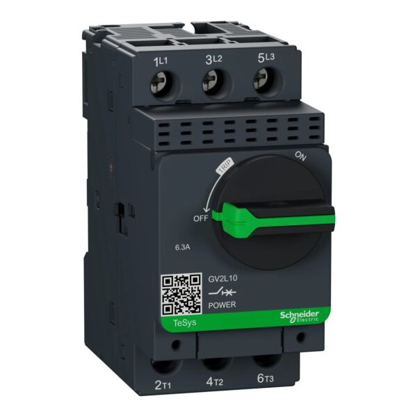 GV2L10 | Motor circuit breaker, TeSys GV2, 3P, 6.3 A, magnetic, rotary handle, screw clamp terminals – Schneider Electric