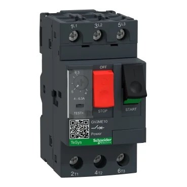 GV2ME10_Image_web.jpg GV2ME10 | Motor circuit breaker, TeSys GV2, 3P, 4-6.3 A, thermal magnetic, screw clamp terminals – Schneider Electric