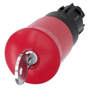 G_IC03_XX_06680i.jpeg 3SU10001HR200AA0 | EMERGENCY STOP mushroom pushbutton, 22 mm, round, plastic, red, 40 mm, with lock Siemens, lock number SSG10, positive latching, according to DIN EN ISO 13850, key-operated release – Siemens