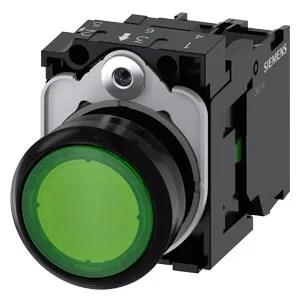 G_IC03_XX_07505i.jpeg 3SU11020AB401BA0 | Illuminated pushbutton, 22 mm, round, plastic, green, pushbutton, flat, momentary contact type, with holder, 1 NO, LED module with integrated LED 24 V AC/DC – Siemens