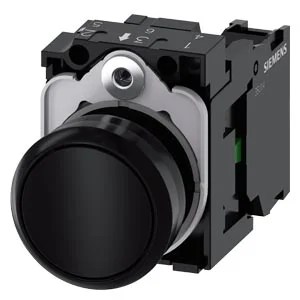 G_IC03_XX_07556i.jpeg 3SU11000AB101BA0 | Pushbutton, 22 mm, round, plastic, black, pushbutton, flat, momentary contact type, with holder, 1 NO, screw terminal – Siemens