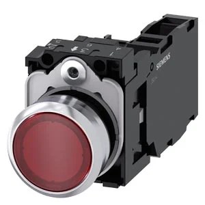 G_IC03_XX_08420i.jpeg 3SU11530AB201FA0 | Illuminated pushbutton, 22 mm, round, metal, shiny, red, pushbutton, flat, momentary contact type, with holder, 1 NO+1 NC, LED module with integrated LED 110 V AC – Siemens