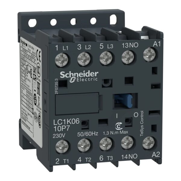 LC1K0610P7_Image_1500x1500.jpg LC1K0610B7 | TeSys K contactor – 3P – AC-3 <= 440 V 6 A - 1 NO aux. - 24 V AC coil - Schneider Electric