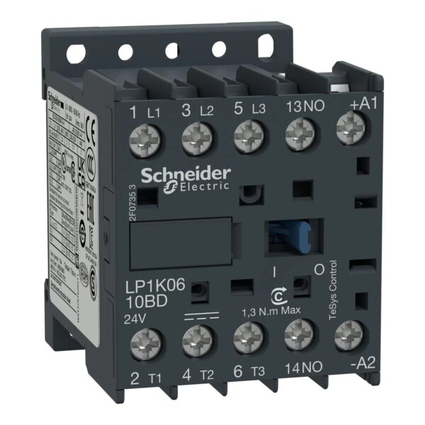 LP1K0610BD_Image_1500x1500.jpg LP1K1210BD | TeSys K contactor – 3P – AC-3 <= 440 V 12 A - 1 NO aux. - 24 V DC coil - Schneider Electric