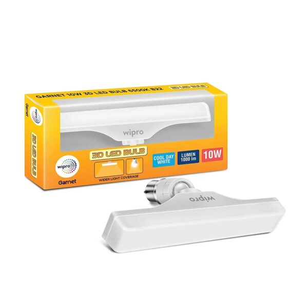 N11011.jpg Wipro 10W 3D LED Bulb – Cool White (6500K), 1000 Lumens, B22 Base | Energy-Efficient & Long-Lasting Lighting Solution | Model N11011
