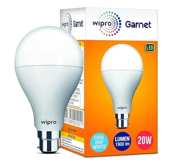 Wipro Garnet 20W LED Bulb for Home & Office |Cool Day White (6500K) | B22 Base|220 degree Light coverage |4Kv Surge Protection |400V High Voltage Protection |Energy Efficient | Pack of 1 |MODEL N20101