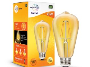 Wipro Garnet 8W A60 LED Filament Bulb – Warm White (2700K), E27 Base | Decorative & Energy-Efficient Bulb with In-Built Surge Protection | Ideal for Home & Office Décor | Pack of 1 | Model N81002