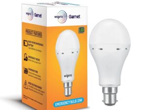 Wipro Garnet 15w LED Emergency Bulb | Cool Day White (6500K) | B22 LED Bulb Base | Inverter Bulb for home, with 4 Hours battery back up| Li-ion Battery | Over charging Protection |MODEL NE1501