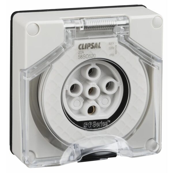 ODA56SO520LE-GY_1500x1500.jpg 56SO520LE-GY | 56 Series Socket outlet 5 Round pin 20A 220/250V, w/o enclosue – Resistant White – Schneider Electric
