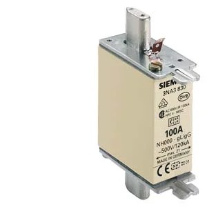P_I201_XX_01853i.jpeg 3NA3830 | LV HRC fuse element, NH000, In: 100 A, AC: 500 V, DC: 250 V, Front indicator, live grip lugs – Siemens