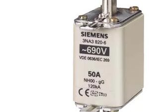 3NA38206 | LV HRC fuse element, NH00, In: 50 A, AC: 690 V, DC: 250 V, Front indicator, live grip lugs – Siemens