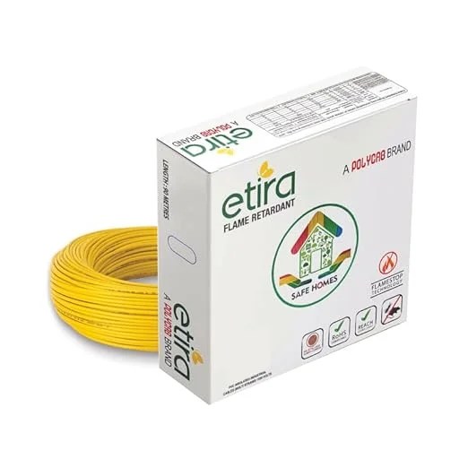 Polycab-Etira-yellow.jpg 0.75Sqmm, Yellow | POLYCAB ETIRA PVC INSULATED SINGLE CORE CABLE
