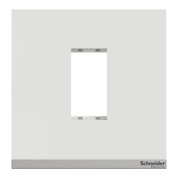 UNSCP1M_WE_IOP-face_WD19_1500x1500.jpg UNSCP1M_WE | Cover Frame, Unica Pure, with fixing frame, 1 gang, 1 module, polar white – Schneider Electric