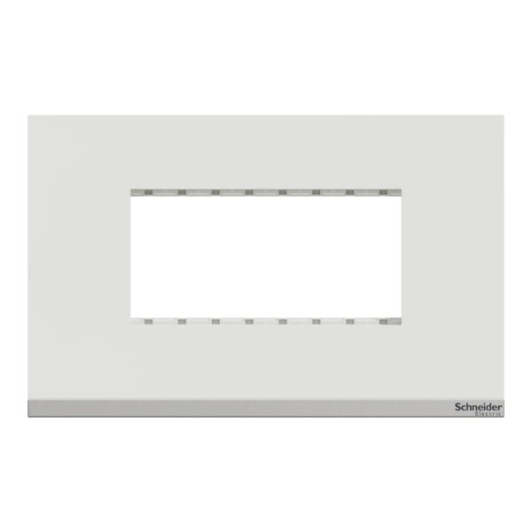 UNSCP4M_WE_IOP-face_WD19_1500x1500.jpg UNSCP4M_WE | Cover Frame, Unica Pure, with fixing frame, 1 gang, 4 modules, polar white – Schneider Electric