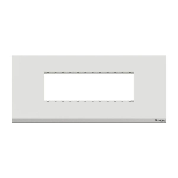 UNSCP6M_WE_IOP-face_WD19_1500x1500.jpg UNSCP6M_WE | Cover Frame, Unica Pure, with fixing frame, 1 gang, 6 modules, polar white – Schneider Electric