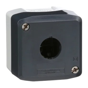 XALD01H7_DA19_web.jpg XALD01 | Empty enclosure, plastic, dark grey lid, for push button Ø22, 1 cut-out – Schneider Electric