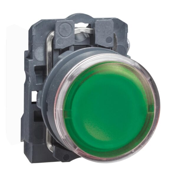 XB5AW33M1N | Illuminated pushbutton, Harmony XB5N XB7N, plastic, flush, green, 22mm, spring return, 230V AC, 1 NO – Schneider Electric