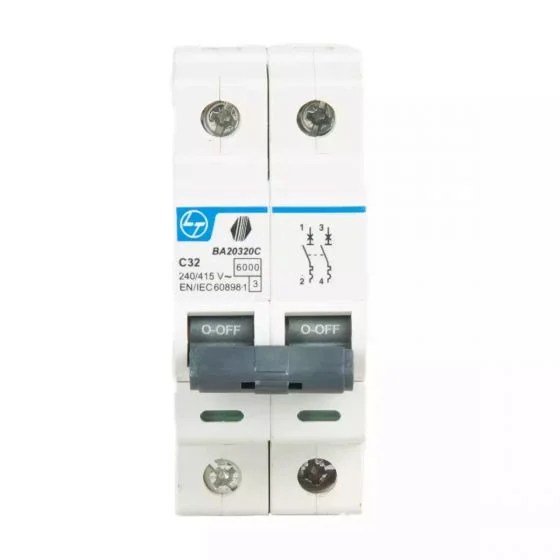 ba20320c_dp_32accurve-mcb_front.jpg Tripper MCB 32A DP 240V AC 6kA C Curve | L&T