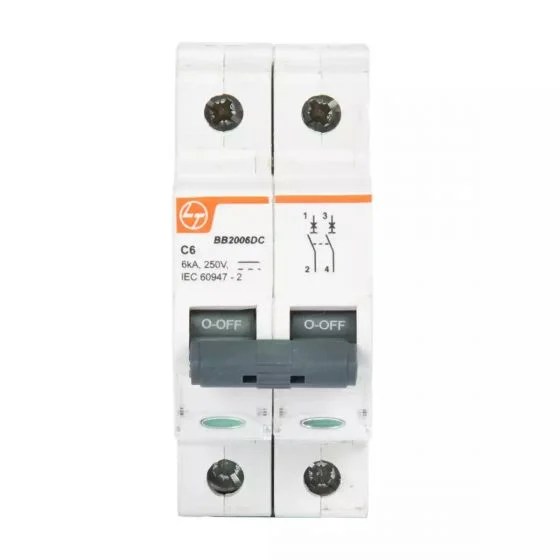 EXORA MCB 20A DP 250V DC 6kA C Curve | L&T