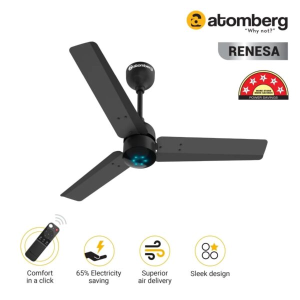 black2_1.jpg Atomberg Renesa 900 mm BLDC Ceiling Fan with Remote Control & LED Indicators | Midnight Black