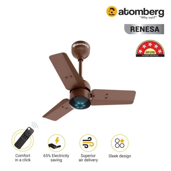brown2.jpg Atomberg Renesa 600 mm BLDC Ceiling Fan with Remote Control & LED Indicators | Matt Brown