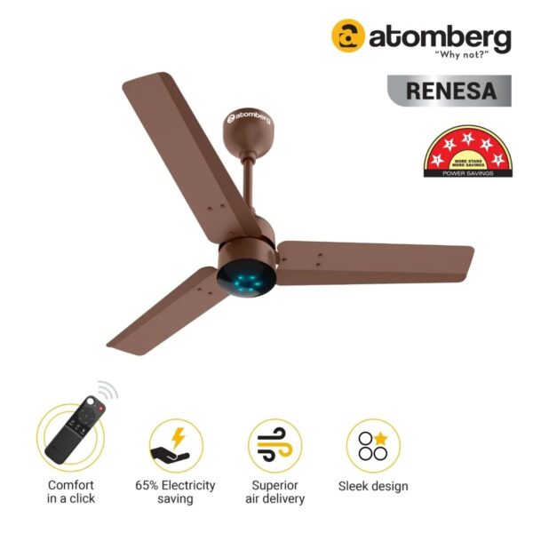 brown2_1.jpg Atomberg Renesa 900 mm BLDC Ceiling Fan with Remote Control & LED Indicators | Matt Brown